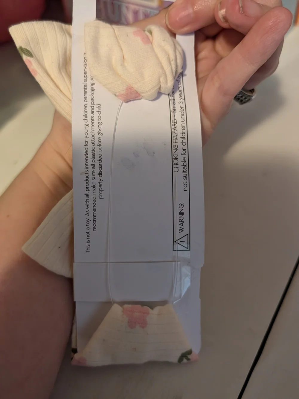 Tahari Baby Cream Ribbed Bow Headband with Pink Floral Print